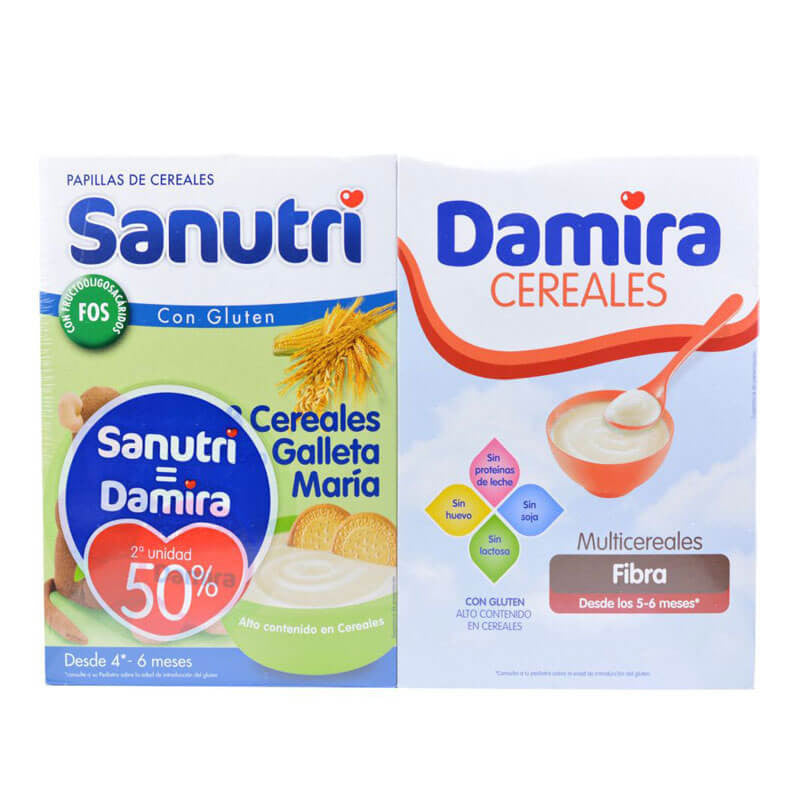 Pack Sanutri 8 Cereales con Galleta Maria 600 gr + Damira Multicerales Fibra 600 gr