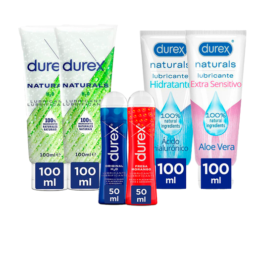 Durex Pack Lubricantes Nat, 2x100Ml + Ácido Hialurónico, 100 Ml + Extra Sensitivo, 100 Ml + Original, 50 Ml + Fresa, 50 Ml