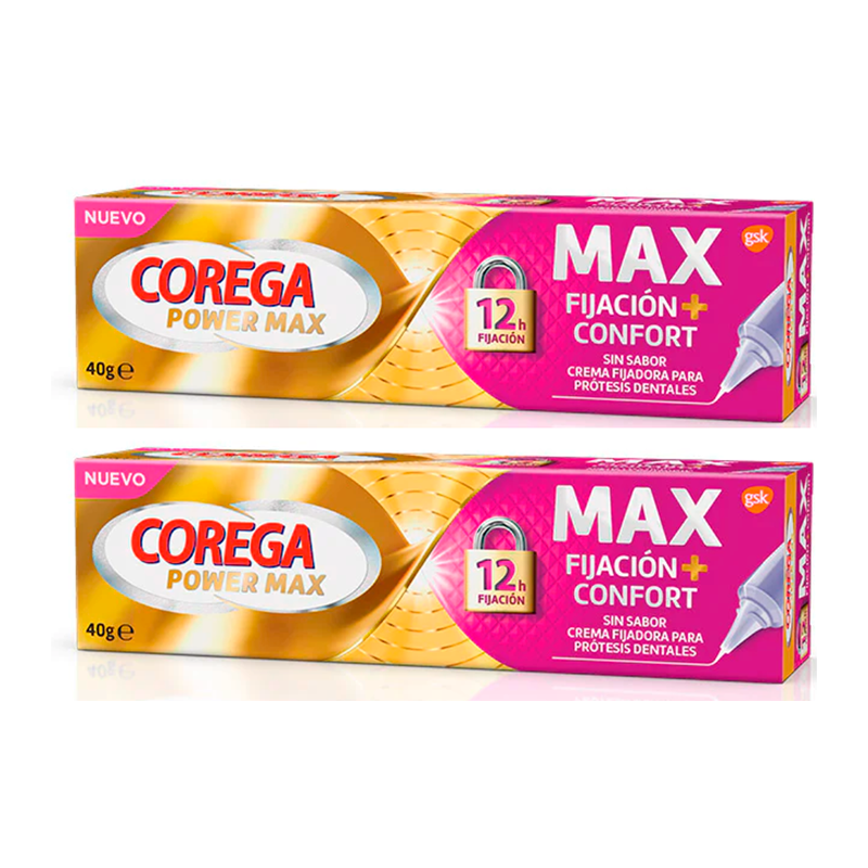 Corega Duplo Max Fijación + Confort Crema Fijadora para Prótesis Dentales, 2 x 40 gr