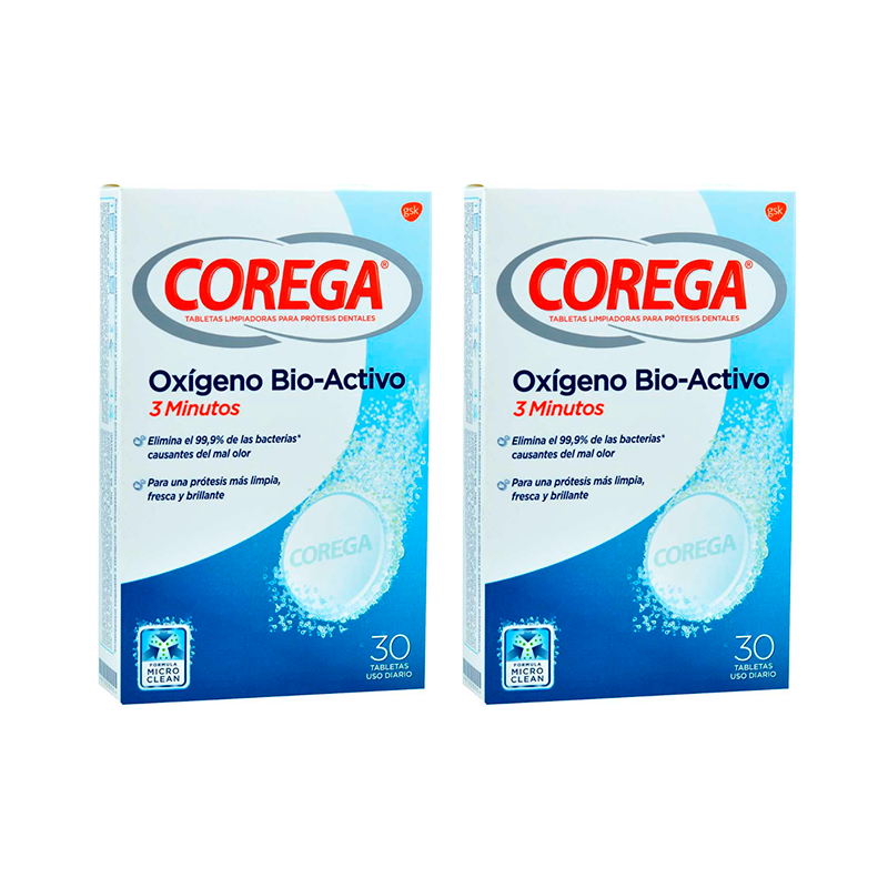 Corega Duplo Accion Total Limpieza para Protesis, 2 x 30 tabletas