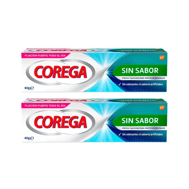 Corega Duplo Extra Fuerte Crema Adhesivo Sin Sabor, 2 x 40 gr