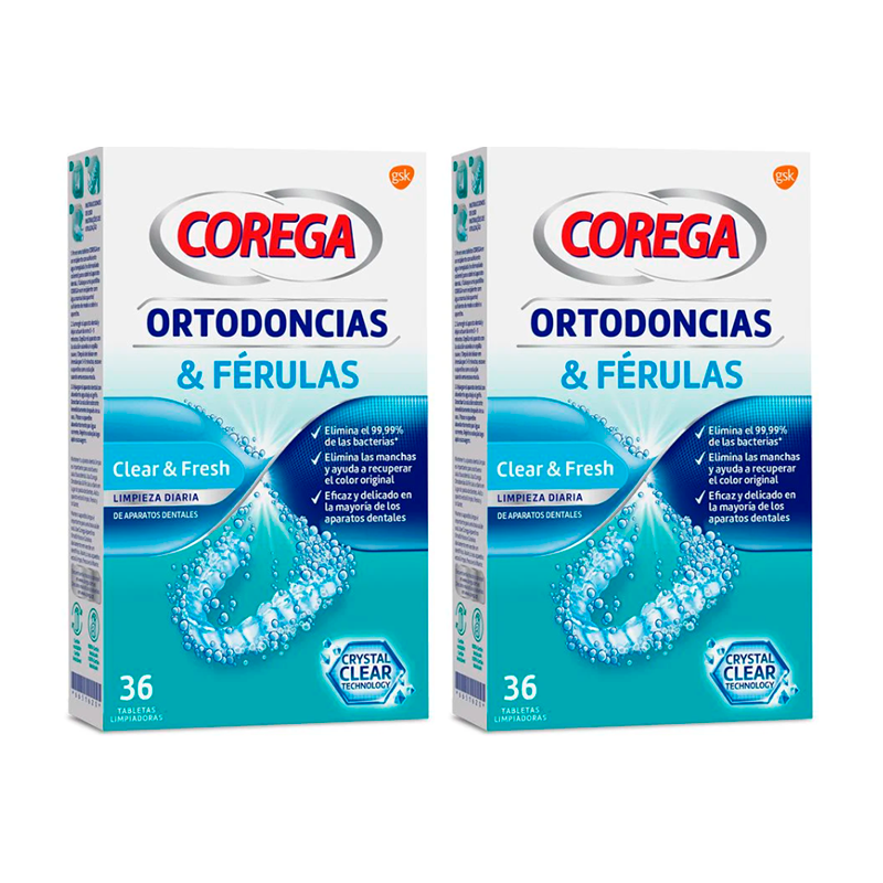Corega Duplo Ortodoncias y Férulas, 2 x 36 Tabletas