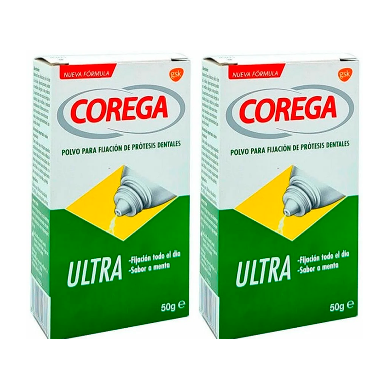 Corega Duplo Ultra Adhesivo Polvo, 2 x 50 gr