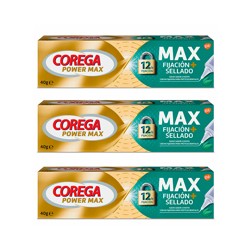 Corega Triplo crema fijadora para la prótesis sabor menta, 3 x 40 gr