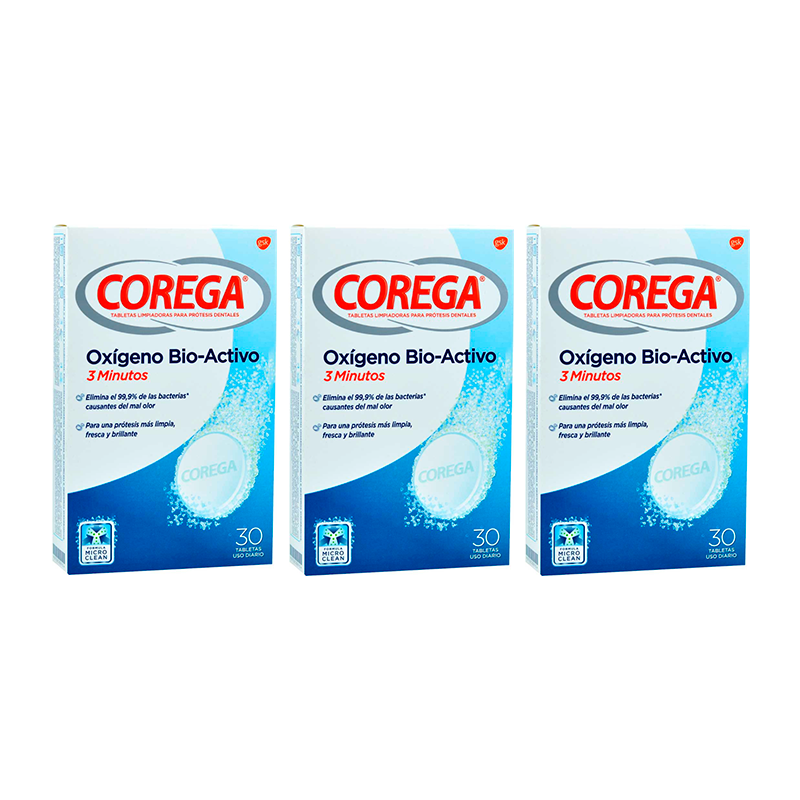 Corega Triplo Accion Total Limpieza para Protesis, 3 x 30 tabletas
