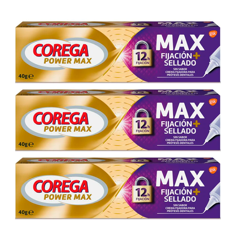Corega Triplo Maximo Sellado Crema Fijadora, 3 x 40 gr