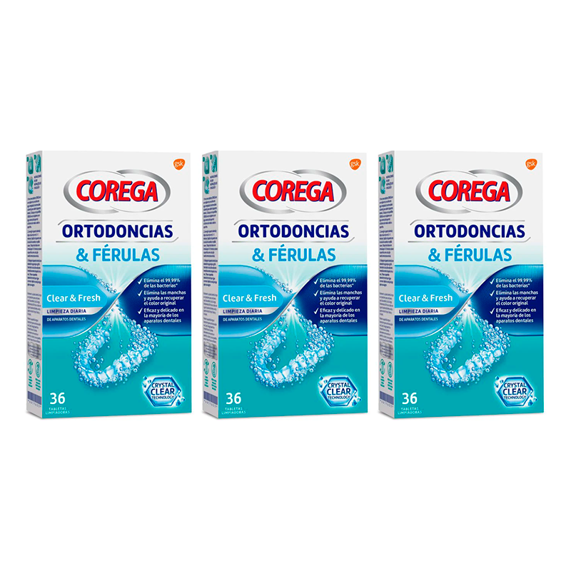 Corega Triplo Ortodoncias y Férulas, 3 x 36 Tabletas