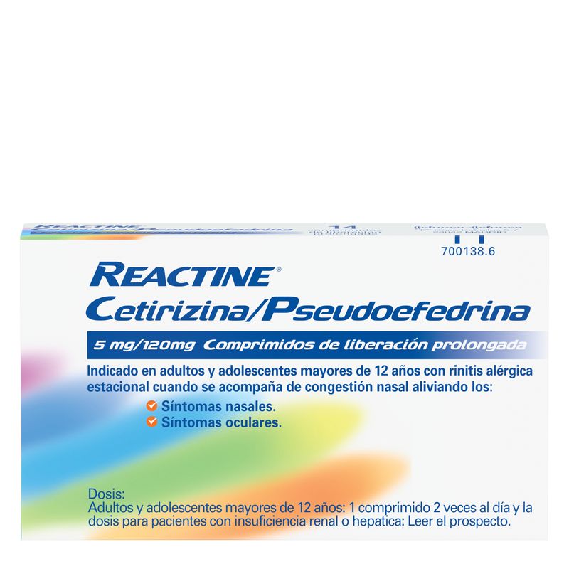 Reactine Cetirizina/Pseudoefedrina, 14 Comprimidos
