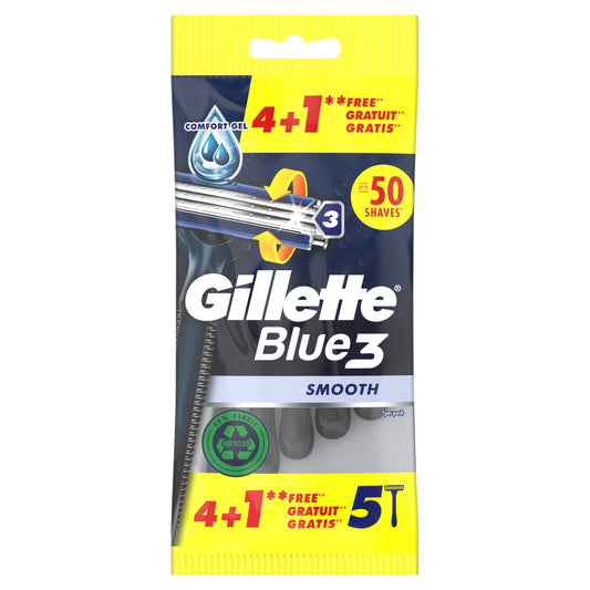 Gillette Blue3 Smooth Maquinillas Desechables Para Hombre , 5 unidades