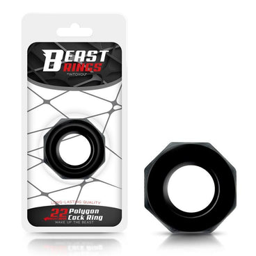 Beast Rings Anillo Para El Pene Poligonal Súper Flexible 2.2 Cm Negro