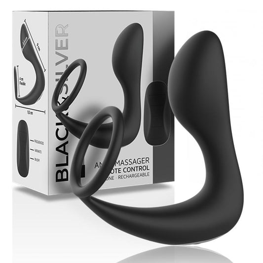 Black&Silver - Masajeador Anal De Control Remoto Silicona Recargable (Negro Y Plata) 