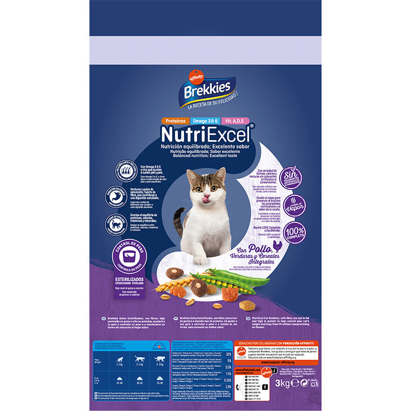 Brekkies Excel Feline Adult Esterilizado, 3 kg, pienso para gatos
