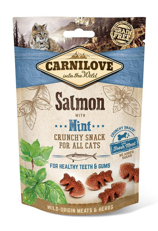 Carnilove Feline Crunchy Snack Salmon Menta Caja 10X50Gr, snack para gatos