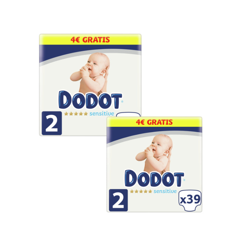 Dodot Pack 2 X Sensitive Recién Nacido Talla 2 (5-8 Kg), 78 Unidades