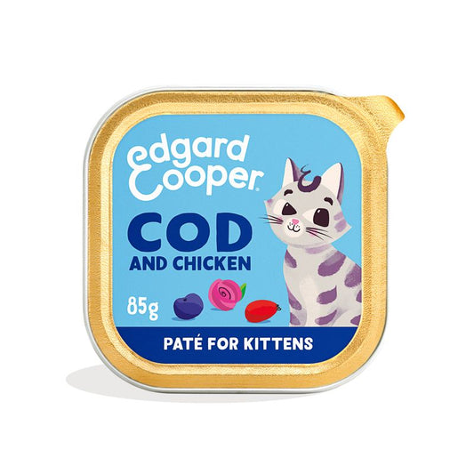 Edgar & Cooper Comida Húmeda Para Gatos 16x85g Kitten Bacalao Certificado Msc Y Pollo De Corral, Arándanos, Rosas Y Rosa Mosqueta