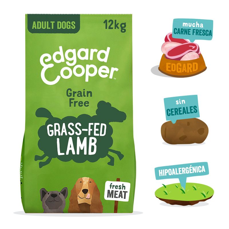 Edgar & Cooper Pienso Para Perros 12kg Cordero Alimentado Con Pasto, Manzana, Zanahoria, Remolacha Y Arándanos Frescos