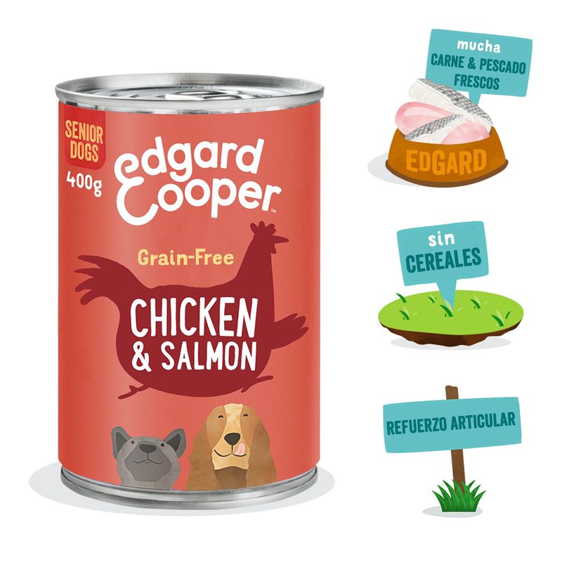 Edgar & Cooper Comida Húmeda Para Perros 6x400g Pollo Y Salmón, Broccoli, Arándanos Rojos Y Col Rizada