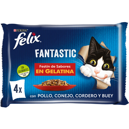 Felix Fantastic Festin De Carnes 12X4X85Gr, comida húmeda para gatos