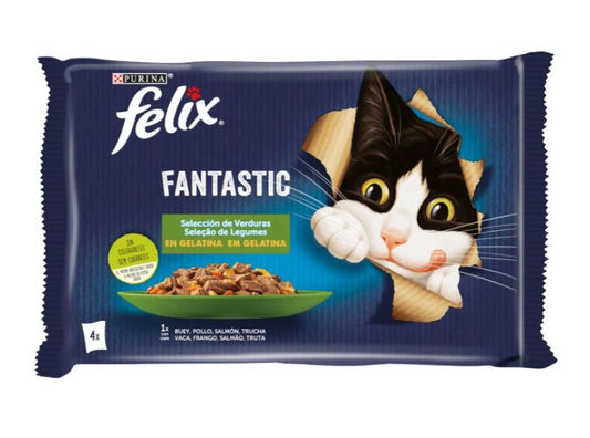 Felix Fantastic Selección De Verduras 12X4X85Gr, comida húmeda para gatos