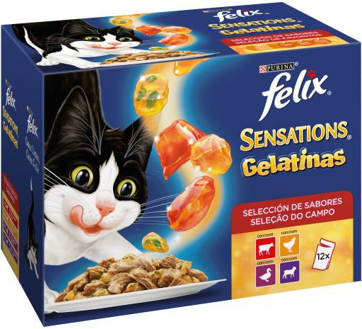 Felix Feline Adult Adult Sensations Gelatinas Carne 12X85Gr, comida húmeda para gatos
