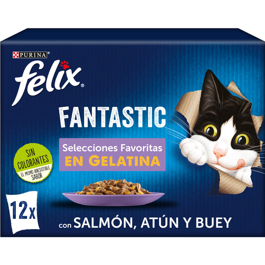 Felix Fantastic Selecciones Favoritas 12X85Gr, comida húmeda para gatos