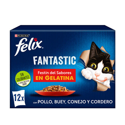 Felix Fantastic Festin De Carnes Multipack 12X85Gr, comida húmeda para gatos