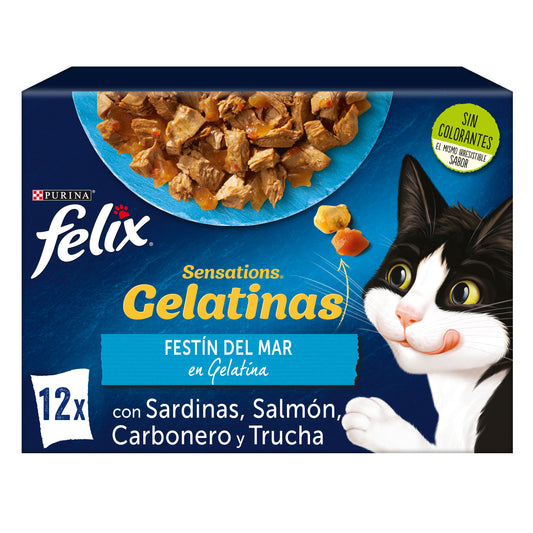 Felix Sensations Pescado Multipack 12X85Gr, comida húmeda para gatos