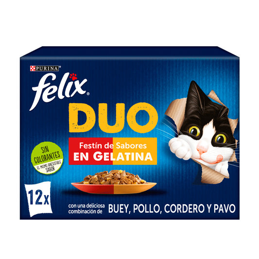 Felix Fantastic Duo Delicious Carne 12X85Gr, comida húmeda para gatos