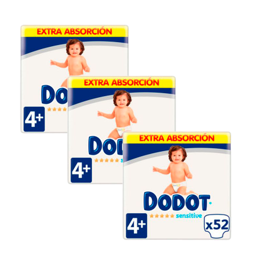 Dodot Pack De 3 Sensitive Extra Jumbo Talla 4+, 52 unidades