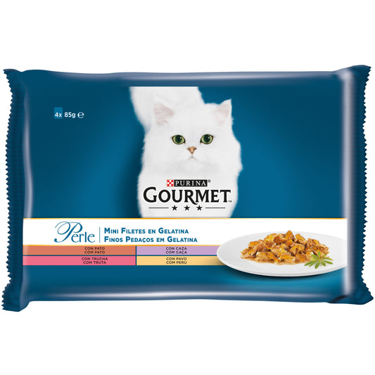 Gourmet Perle Laminas Gelatina Multipack Variado 4X85Gr, comida húmeda para gatos