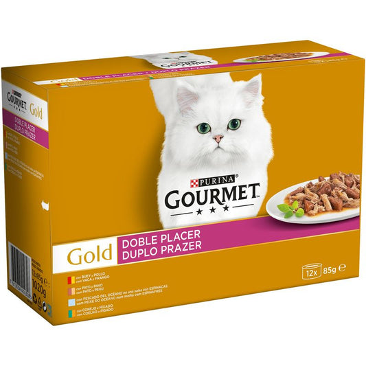 Gourmet Gold Doble Placer Surtido Caja 8X85Gr, comida húmeda para gatos