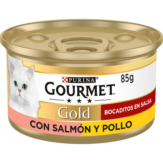 Gourmet Gold Bocaditos En Salsa Con Salmon/Pollo 85X24 Pack, comida húmeda para gatos
