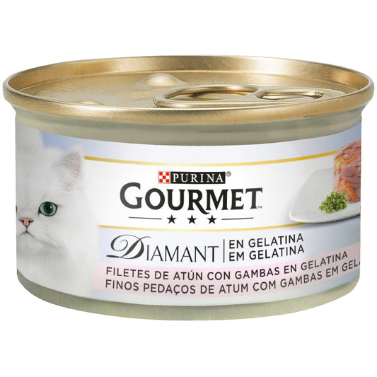 Gourmet Diamant Laminas Atun Gambas Gelatina Caja 24X85Gr, comida húmeda para gatos