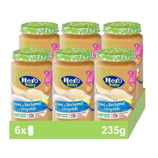 Hero Baby Pack Tarrito Crema De Bechamel Con Lenguado, 6 X 235 gr