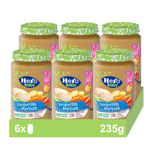 Hero Baby Pack Tarrito Verduritas Con Merluza, 6 X 235 gr
