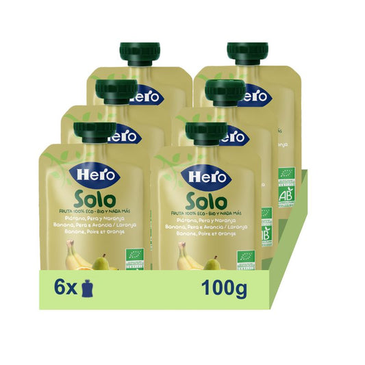 Hero Baby Pack Bolsitas Eco Solo Plátano, Pera Y Naranja, 6 X 100 gr