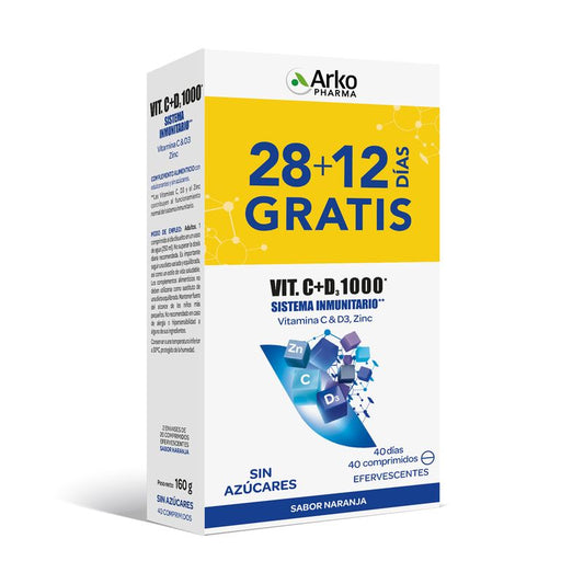 Vitamina C&D3 1000mg + Zinc Efervescente 2x20 Comprimidos - Arkopharma