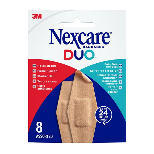 Nexcare Duo Tira De Tela Resistente E Indolora Con Adhesivo Silicona Surtido, 8 unidades