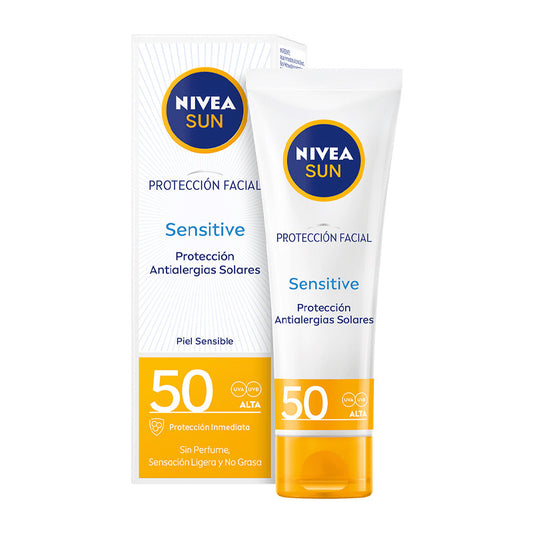 NIVEA Sun Fp50 Crema Solar Facial Sensitive, Piel Sensible, Protección Muy Alta, 50 ml