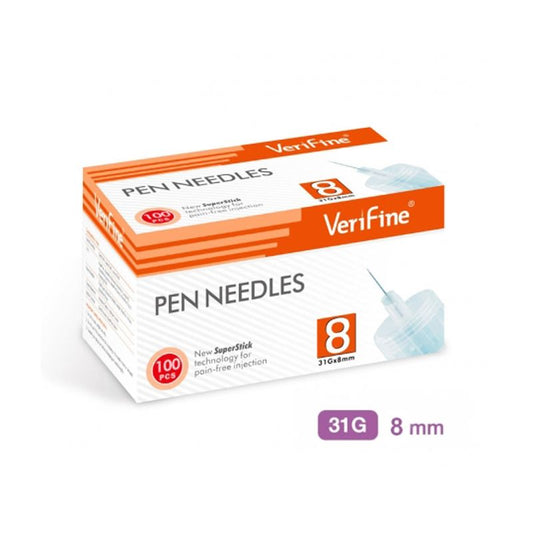 Surgicalmed Verifine Agujas Para Pluma De Insulina De Verifine 31G X 8 Mm - Caja De 100 Unidades, 100 unidades