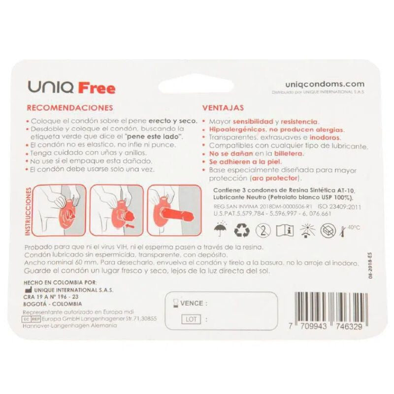 Uniq Free Preservativos Con Aro Protector Sin Latex 3 Unidades