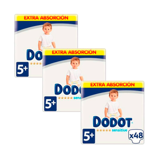 Dodot Pack De 3 Sensitive Extra Jumbo Talla 5+, 48 unidades