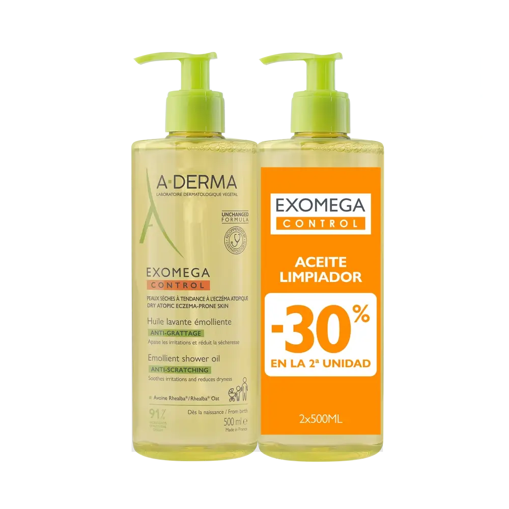 A-Derma Exomega Control Aceite De Ducha Emoliente Anti-Irritación 2 X 500 Ml