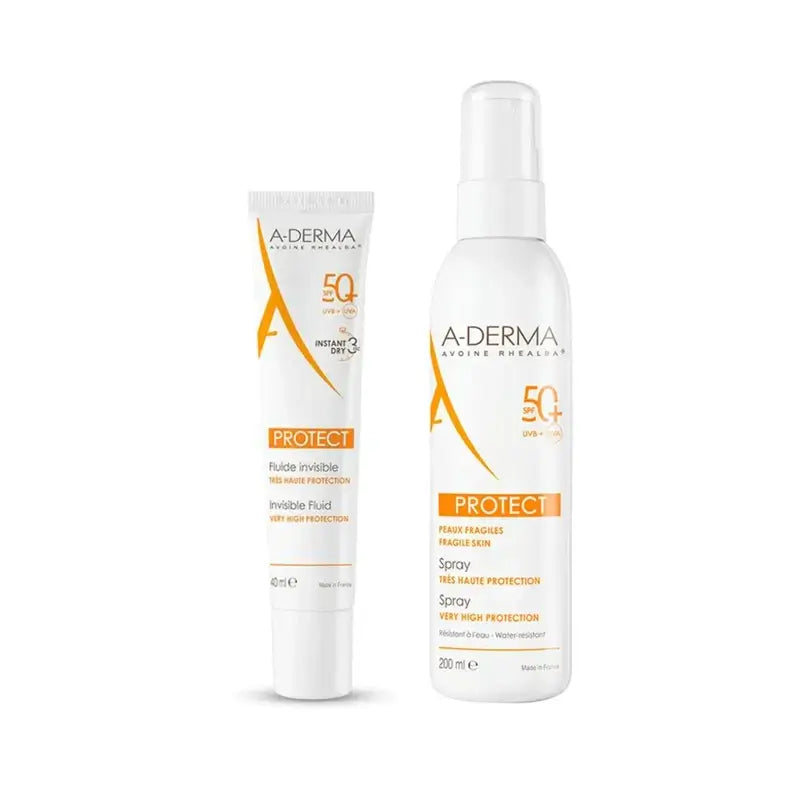 A-Derma Protect Fluido Solar Invisible Spf50+ 40 Ml + Protect Spray Solar Spf50+ 200 Ml