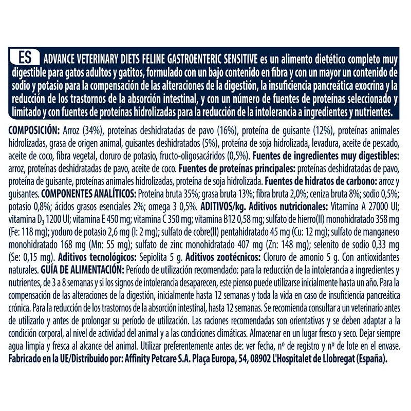 Advance Vet Feline Adult Gastro Sensitive 1,5Kg, pienso para gatos