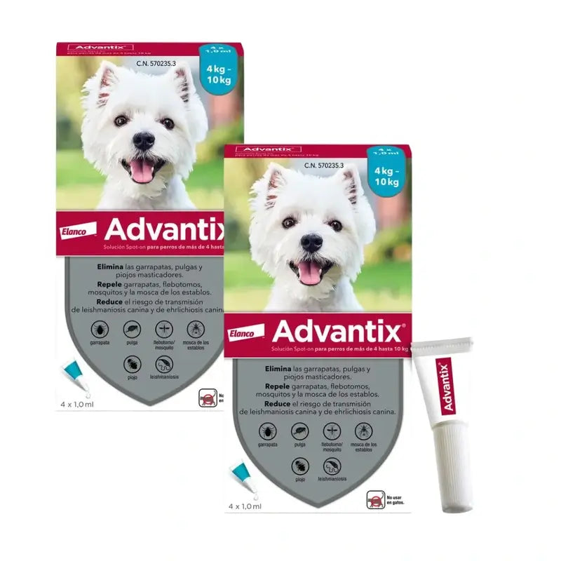 Advantix Pipetas Antiparasitarias Para Perros De 4 A 10 Kg, 8 Unidades X 1 Ml