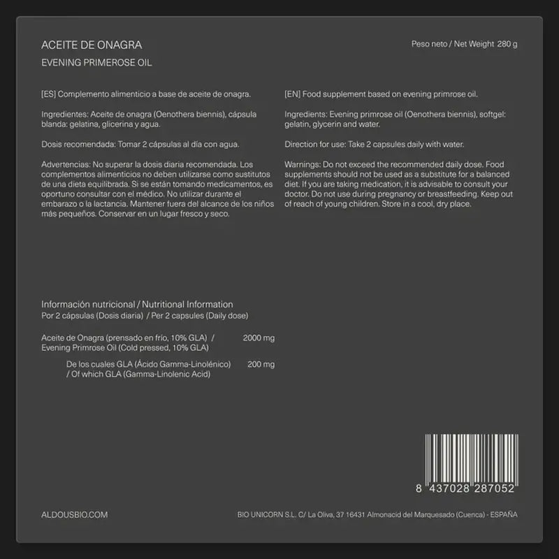 Aldous Bio Aceite De Onagra , 200 capsulas