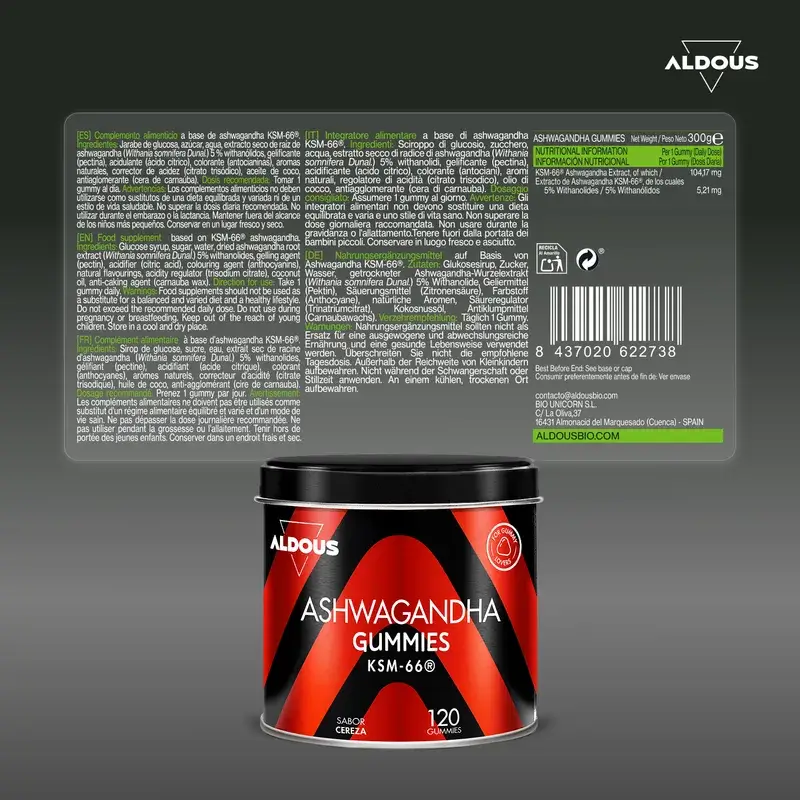 Aldous Bio Ashwagandha Ksm-66 , 120 gominolas