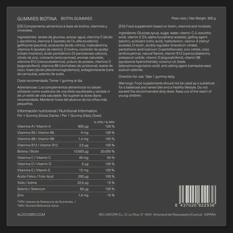 Aldous Bio Biotina , 120 gummies