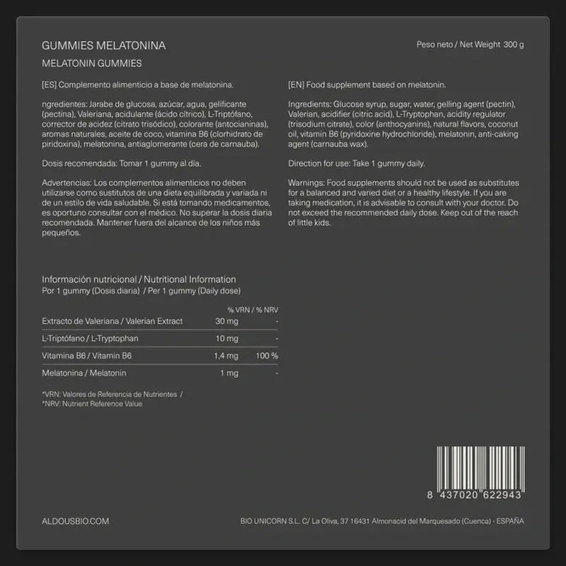 Aldous Bio Melatonina , 120 gummies